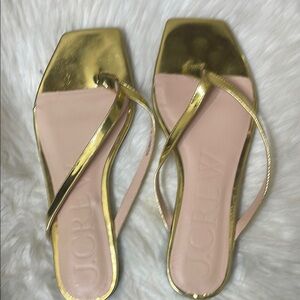 J. Crew Gold Sandals with Thong Strap and Square Toe